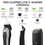 3-in-1 Barber Bundle | Pro Clipper Lite, DLC T-Shaper Trimmer & Crunch Foil Shaver | Professional Beard Trimmer Men’s Hair Clipper Kit | Black Lite Bundle (Black Lite Bundle)