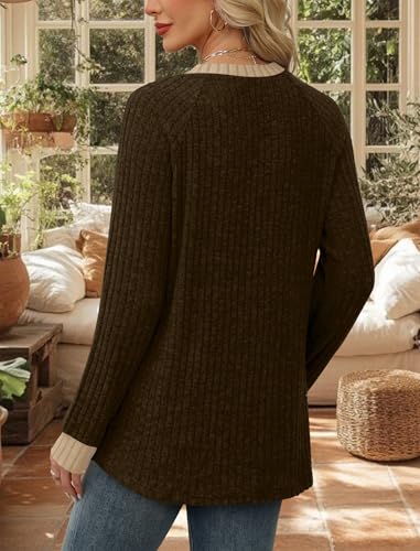 Fall Outfits for Women 2026 Long Sleeve Shirts for Women Tops Trendy Womens Sweaters Lightweight Fashion Business Dressy Casual School Outfits for Teachers Work Chocolate Brown (X-Large / 05-brown)