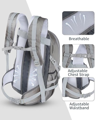 Hiking Backpack 40L Lightweight Waterproof Daypack for Men Women Outdoor Camping Mountaineering Trekking Travel Bag (Grey)