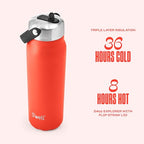 Recycled Stainless Steel Explorer with Flip Straw Lid (Radiant Coral / 24 Ounces)