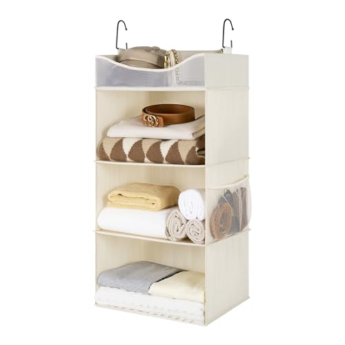 3 Shelf Hanging Closet Organizer with Half Compartment (Ivory White / 15 ¾"W x 12"D x 31"H)