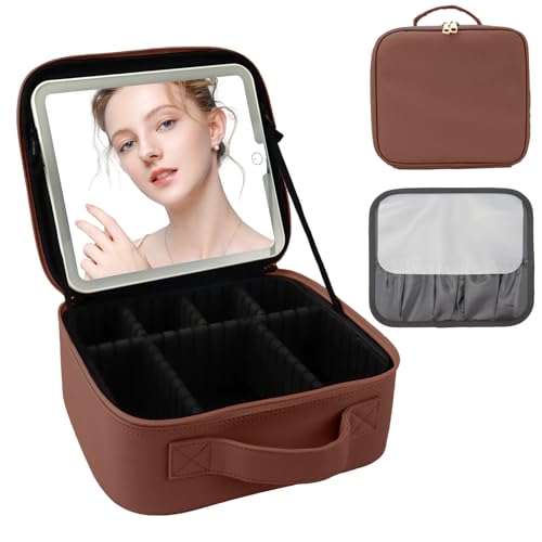 Makeup Bag with Mirror (Dark Brown / Makeup bag with LED lights)