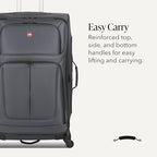 Sion Softside Expandable Spinner Luggage Durable Lightweight Travel Suitcase (Checked-Large / Dark Grey)