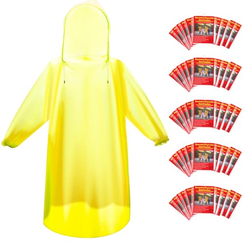 6 & 20 & 50 Pack Disposable Rain Ponchos for Adults (Yellow / 20 Pack)