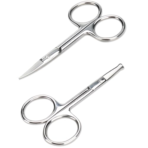 Facial Hair Small Grooming Scissors For Men Women (2PCS - Without Cover / Silver)