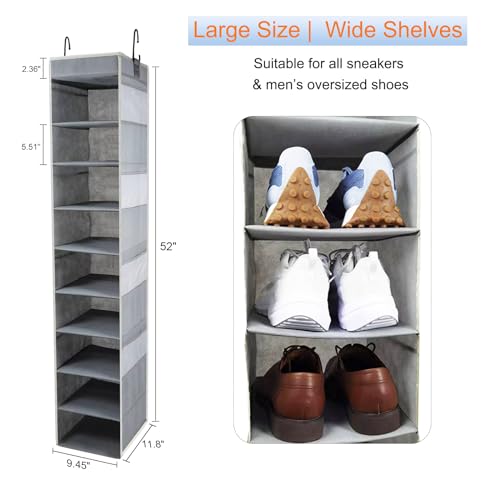 Large Sized Hanging Shoe Organizer 10 (Grey / 1 pack)