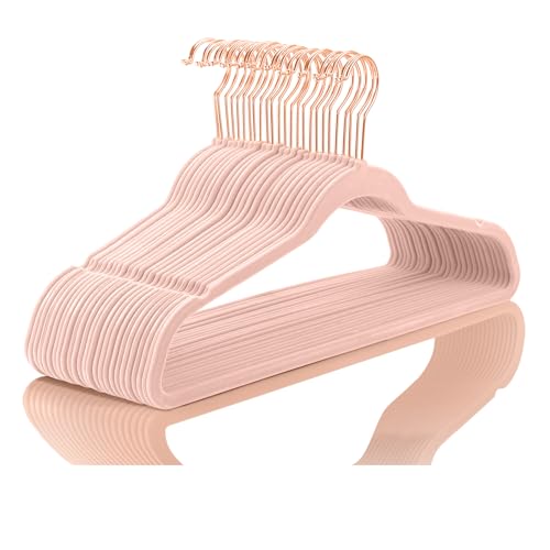 Blush Pink Velvet Hangers 100 Pack Non Slip Heavy Duty Rose Gold Hook (Blush Pink/Rose Gold / 100-Pack)