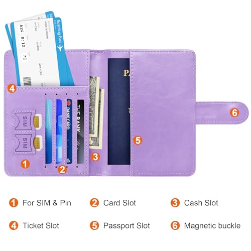 Passport Holder for Travel Essentials (Light Purple / Magnetic Clasp)