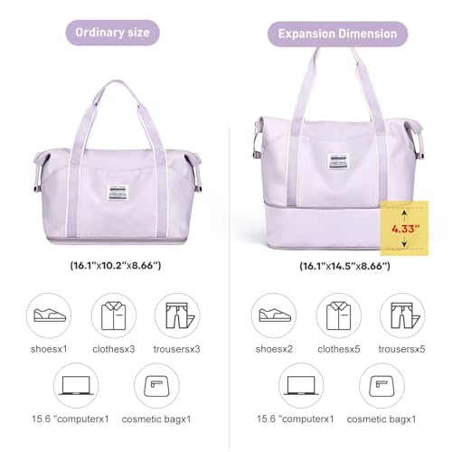 Weekender Duffel Bags for Travel Women Carry On Personal Item 18x14x8 Gym (A103-purple1-expandable / X-large)