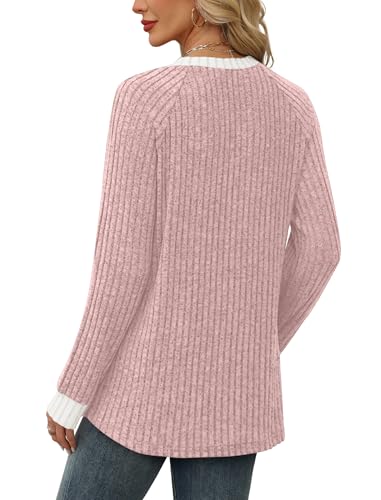 Plus Size Spring Clothes for Women Long Sleeve Cute Tops Blouses Fashion Clothing Fall Trendy Casual Oversized Tshirts Shirts Pink XL (X-Large / 04-pink)