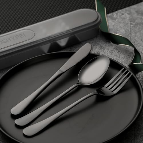 7 Piece Travel Utensils Set with Case and Straws (Black)