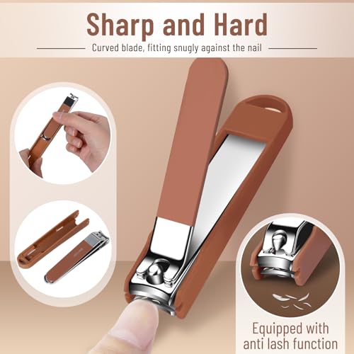 Nail Clippers Set for Men and Women 7 Pieces Stainless Steel Grooming Kits (Brown)