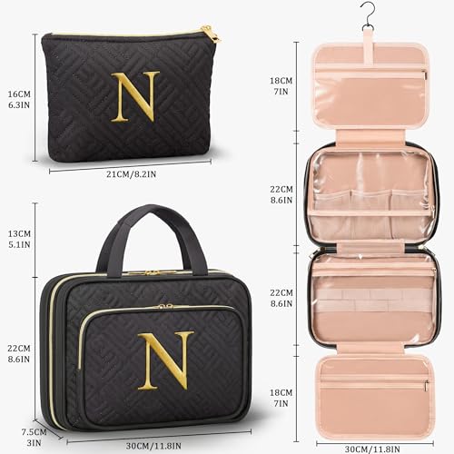 Personalized Hanging Toiletry Bag Travel Makeup & Cosmetic Bag Organizer (N)