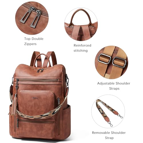 Vegan Leather Laptop Backpack for Women 15.6 inch Work Backpack Fashion Travel Backpack Purse for Business College (1 Nubuck Brown)