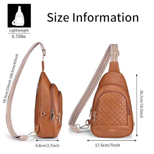 Crossbody Bags for Women Anti Theft Small Sling Handbag with Zipper Lock Vegan Leather RFID Blocking Chest Pure (Brown)