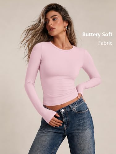 Womens Long Sleeve Shirts Basic Compression Tops Pink XL (X-Large / Pink)