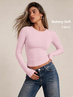Womens Long Sleeve Shirts Basic Compression Tops Pink XS (X-Small / Pink)
