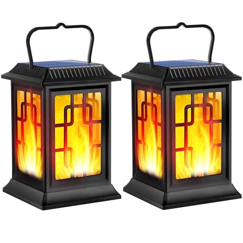 Solar Lantern Outdoor Flickering Flame Hanging Solar Lights (2 Pack)