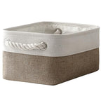 Storage Basket for Organizing (White & Khaki / Small -11.8Lx7.9Wx5.2H)