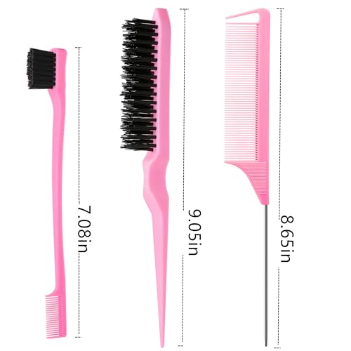 5pcs Boar Bristle Slick Back Hair Brush Set (pink)