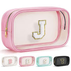 Initial Clear Makeup Bag Teacher Appreciation Gifts for Teacher Women Initial Travel Essentials Makeup Bag (Large-Pink / J)