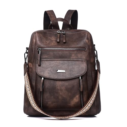 PU Leather Small Backpack Purse for Women Ladies Dark Brown (Dark Brown)