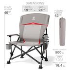 Heated Lumbar Support Oversized Folding Camping Chair for Adults (Heated Khaki Grey)
