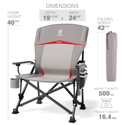Heated Lumbar Support Oversized Folding Camping Chair for Adults (Heated Khaki Grey)