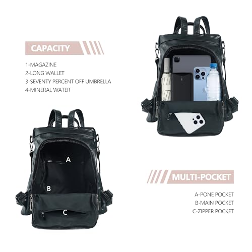 Small Women Backpack Purse PU Leather Anti (Black / Small)