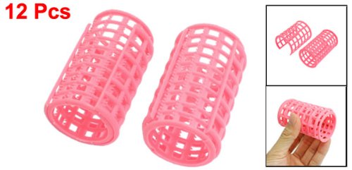 uxcell Hair Curlers Rollers Set, 12 Pcs Self Grip Hair Curlers for Volume Long Fine Medium Hair, Large Plastic Salon DIY Hair Styling Tools for Women Men, Pink
