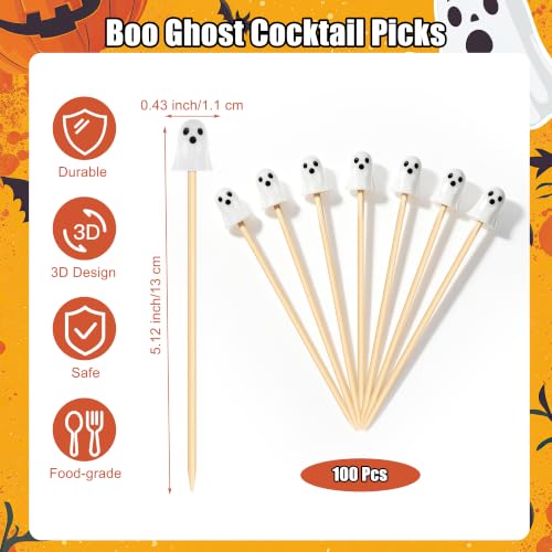 100 Pieces Halloween Toothpicks Boo Ghost Cocktail Picks (Ghost)