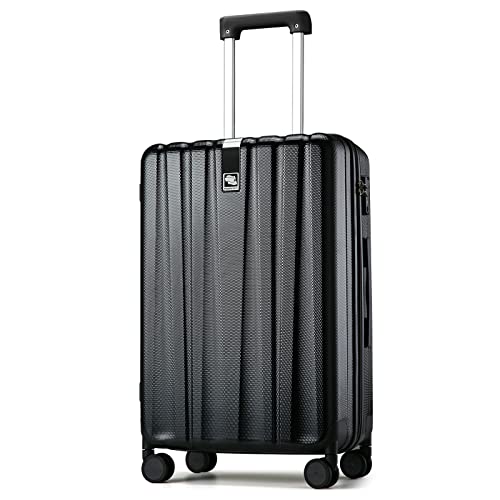 24 Inch Luggage Suitcases With Spinner Wheels Lightweight PC Hard Shell Rolling Suitcase With Travel Lock (24 Inch / Jet Black)