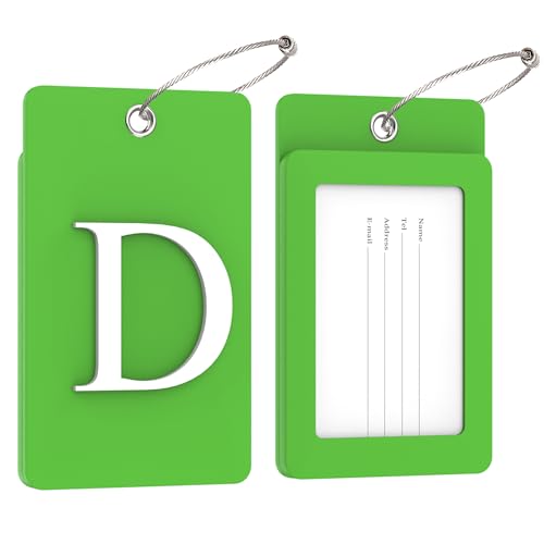 2 Pack Initial Luggage Tags for Suitcases Airplane Travel Essentials (Large D / Green)