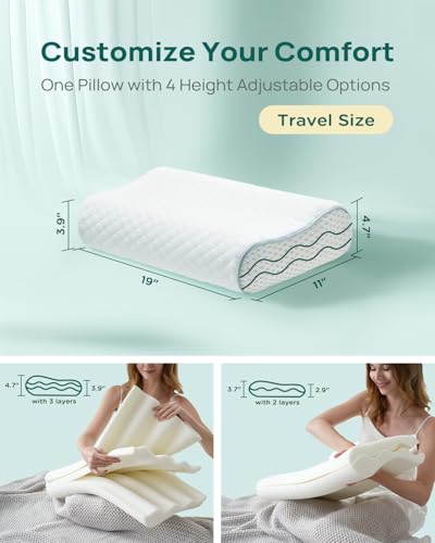 Memory Foam Neck Pillow for Pain Relief (Travel Size: 19"L x 11"W Medium / White)