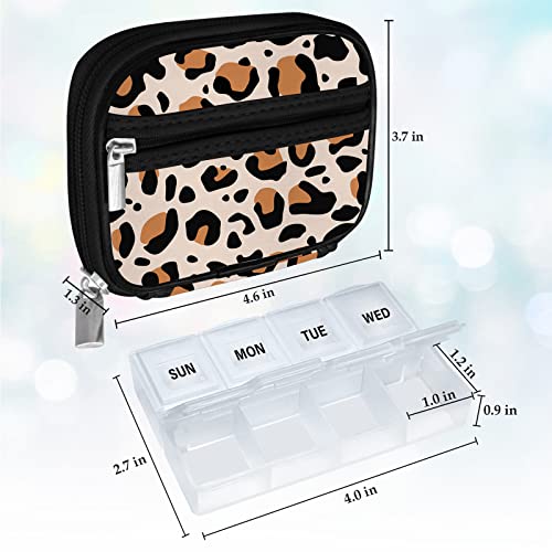 Weekly Travel Pill Organizer Cute Pill Case with 7 Day Pill Box (1 Case + 1 Box / A. Brown 02)
