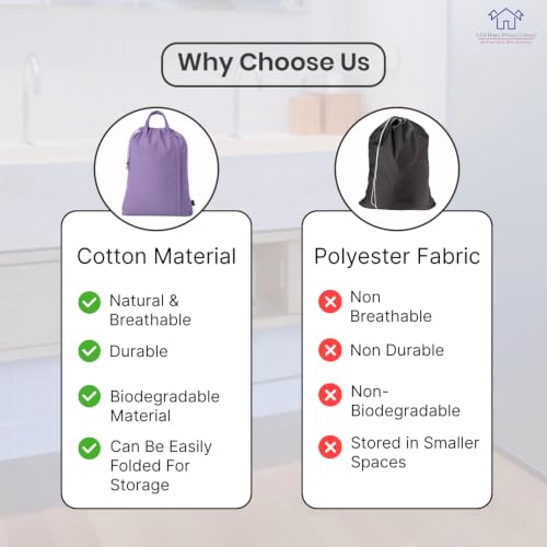 LFH Home Cotton Rich Large Premium Canvas Laundry Bag (18"x26" (Pack of 4) / Lavender)