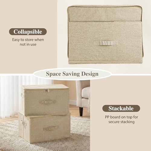 Fabric Storage Bins with Zipper Lids (Beige / Large (Pack of 1))