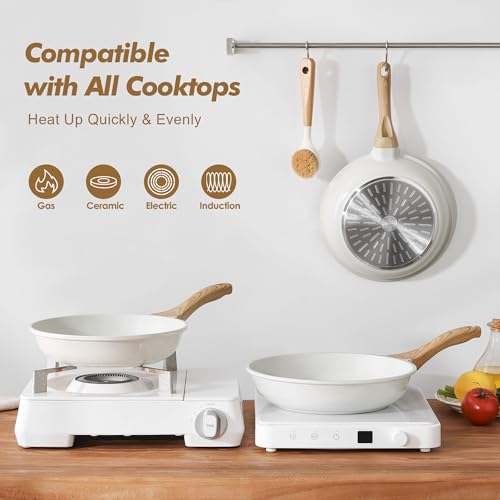 Ceramic Nonstick Frying Pan Skillets (White / 9.5+11+12.5 Inch)