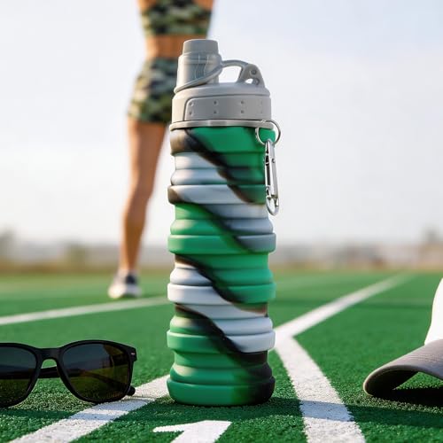 Reusable BPA Free Foldable Silicone Water Bottles for Kids (Green / 1pack)