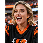 Game Day Earrings Football Baseball Earrings for Women Sports Team Heishi Hoop Earring Football Accessories Outfits Cheer Mom Essentials Fall Sports Must Haves Cheer Gifts (Orange Navy)