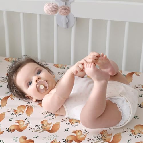 Baby Fitted Crib Sheets (Squirrel&foliage / 52X28 Inch)