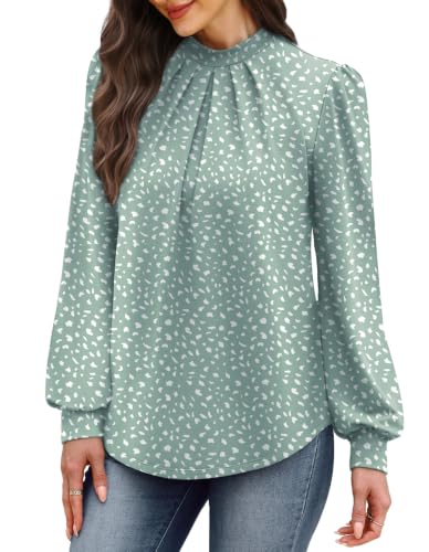 Long Sleeve Shirts for Women Fall Outfits for Women 2026 Business Casual Tops Blouses Dressy Casual Early Fall Fashion Clothing School Outfits for Teachers Work Clothes Trendy (03 - Sage Green Dots / Large)