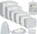 10 Set Packing Cubes Various Sizes Packing Organizer for Travel Accessories Luggage Carry On Suitcase (10-LightGrey / 10 Set-full Mesh)