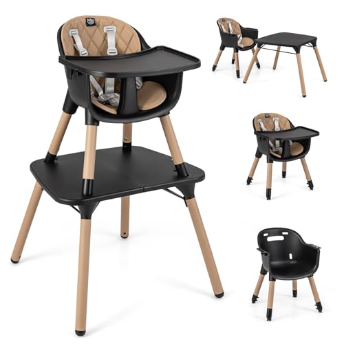 High Chair 5 in 1 Convertible Highchair for Babies & Toddlers (Brown)