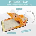 Sunflowers Luggage Tags Set of 2 Butterfly Retro Leather Suitcase Tags with Stainless Steel Loop and Privacy Cover for Women Men Travel Luggage Accessories (Sunflowers Butterfly Leaves Retro)