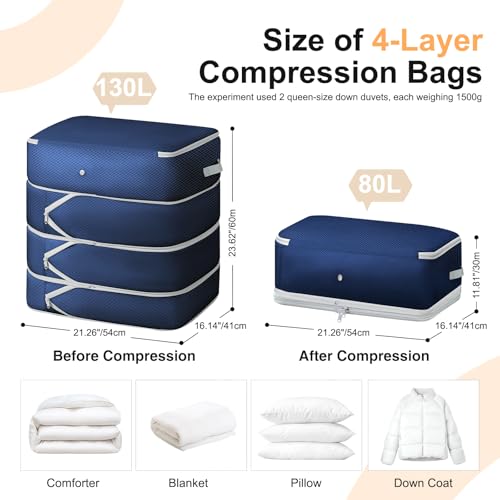 Comforter Storage Bag (Navy Blue / 4 Pack - 4-Layer)