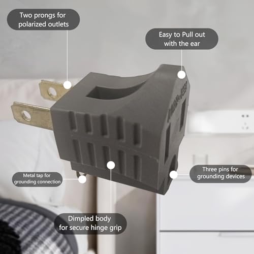 Polarized 2 Prong to 3 Prong Ground Adapter 6 Pack Grey (Gray)