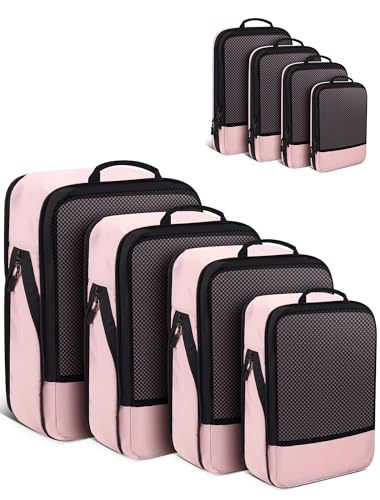 4 PCS Set Compression Packing Cubes for Travel (4 Set / Pink)