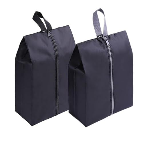 Travel Shoe Bags Set of 2 Waterproof Nylon with Zipper for Men & Women (2 Pack - Black)