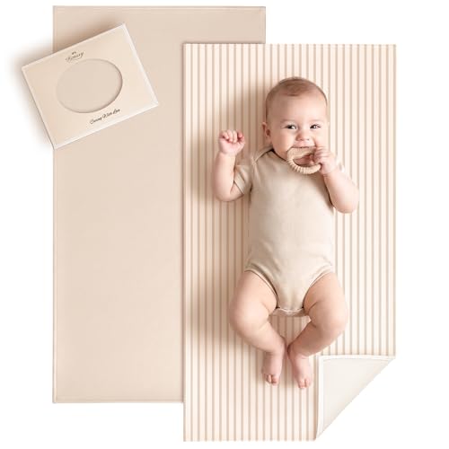Faux Leather Waterproof Baby Changing Mat 2 Pack (Beige,Stripes / Regular)